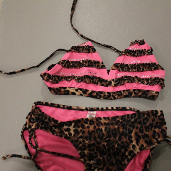 Brown & Pink 2 Pcs Justice Bikini9 Swimsuit Size 12/14 - Picture 2 of 11